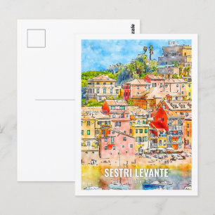 Sestri Levante Italië Beroemde Reis Waterverf Briefkaart