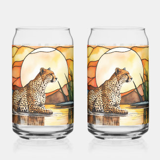 Set 0f 2 gebrandschilderde stijl Cheetah Blikvorm Glas