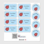 Set - 12 autocollants de nom coccinelle - bleu cla (Feuille)
