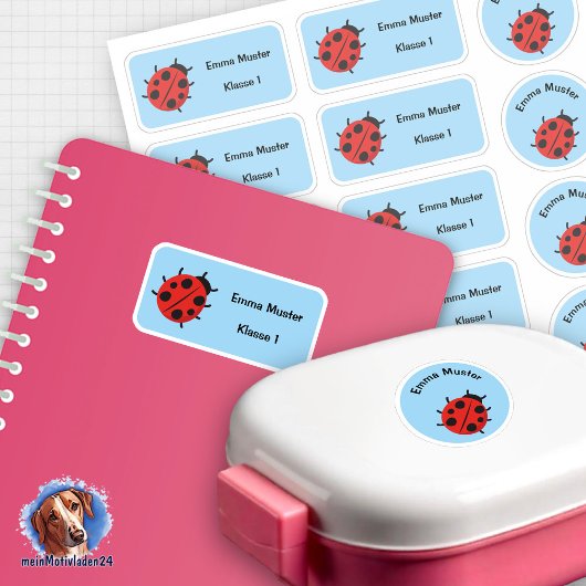 Set - 12 Namensaufkleber Marienkäfer - hellblau | Sticker
