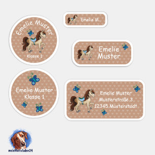 Set - 24 autocollants Chevaux Coeur brun
