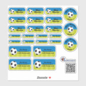 Set - 24 autocollants de nom football bleu vert |  (Feuille)