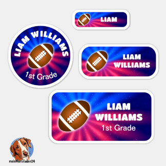 Set - 24 Namensaufkleber - Football Blau Rot |   Sticker