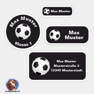 Set - 24 Namensaufkleber Fußball schwarz |  Sticker