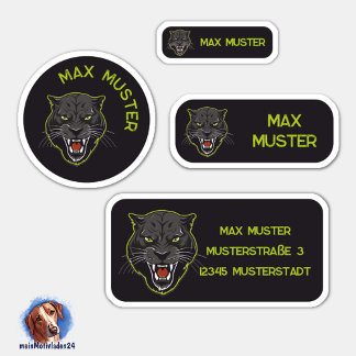 Set - 24 Namensaufkleber Panther schwarz |  Sticker