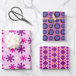 Set 3 Kleurrijke  Retro 60s 70s Inpakpapier Vel