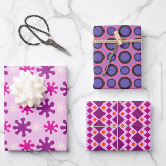 Set 3 Kleurrijke Retro 60s 70s Inpakpapier Vel