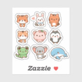 Set autocollant animaux Cute kawaii (Feuille)