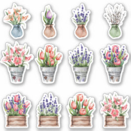 set bloemenbolletjes in pottensticker sticker