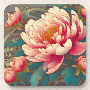 Set de dessous de verre en plastique dur Pivoine A