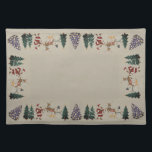 Set De Table Père Noël Christmas Tree Snowman Reindeer<br><div class="desc">Vaisselle Happy Holiday avec fond beige brun et anneau de personnages de Noël</div>