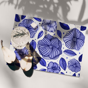 Set De Table Stratifié Aquarelle et fleurs d'encre - palette bleue