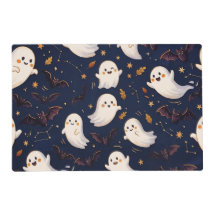 Joli fantôme et chauve-souris Halloween bleu nuit