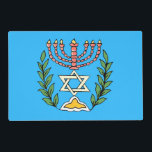 Set De Table Stratifié Persian Magen David Menorah<br><div class="desc">Cette image a été adaptée à partir d'un carrelage juif perse antique et présente une menorah avec un Magen David (Étoile de David) encadré de branches d'olivier. Les imperfections de l'image originale peinte à la main ont été conservées. Ajoutez votre propre texte à l'envers.</div>