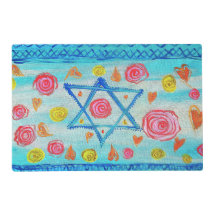 Tapis blanc du drapeau israélien avec fleurs & coe
