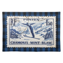 Timbre Postal Chamonix-France Ski vintage