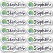 Set of 12 Cute Peacock Name Stickers (Voorkant)