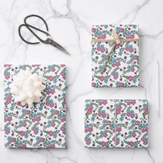 Set of 3-Boho Floral Pattern in Pink, Taupe & Teal Inpakpapier Vel