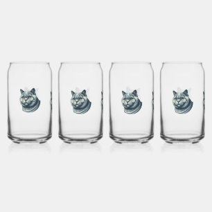set of 4 glasses cat 