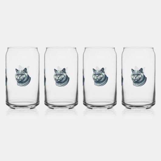 set of 4 gletsjers cat blikvorm glas (Achterkant)