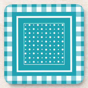 Set Onderzetters, Blauwgroen Check Gingham en Polk Onderzetter