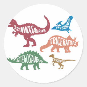 Set silhouettes van verschillende dinosaurussen ronde sticker
