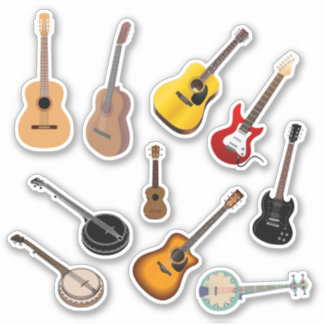 Set van 10 gitaarStickers | Instrument-Stickers Sticker