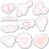 Set van 10 roze Valentijnsdag harten stickers (Voorkant)