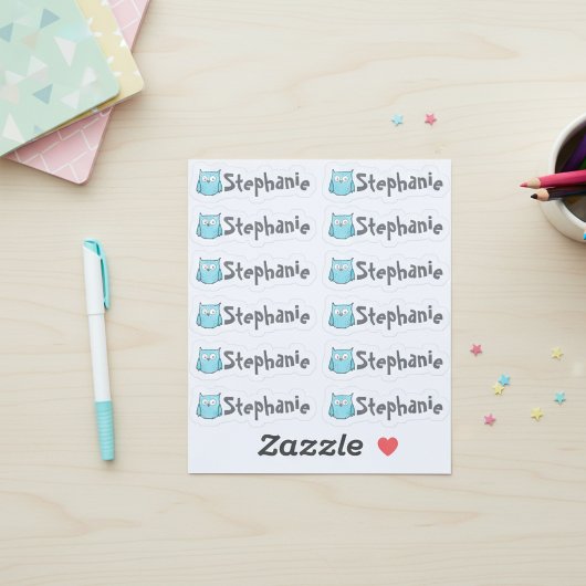 Set van 12 kleine speelse uilnaamlabels sticker