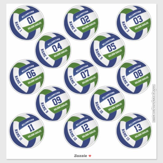 Set van 13 aangepaste spelers blauwe groene volley sticker (Vel)