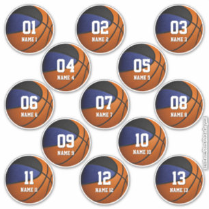 set van 13 blauwe zwarte teamkleuren basketbal sticker