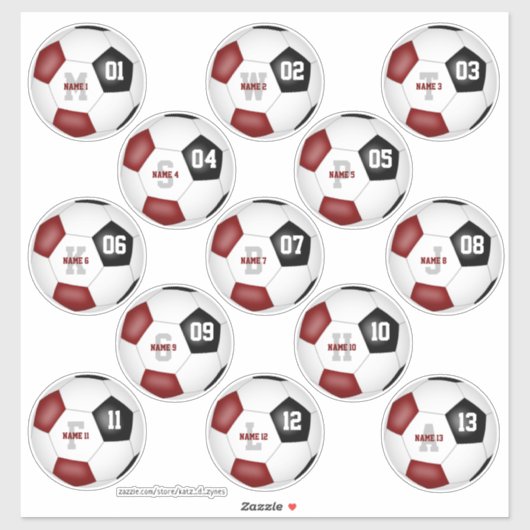 set van 13 maroon black soccer team kinder party sticker (Vel)