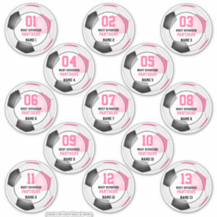 set van 13 meisjes roze zwarte voetbalploegen sticker