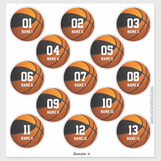 set van 13 zwarte oranje basketbal teamkleuren sticker (Vel)
