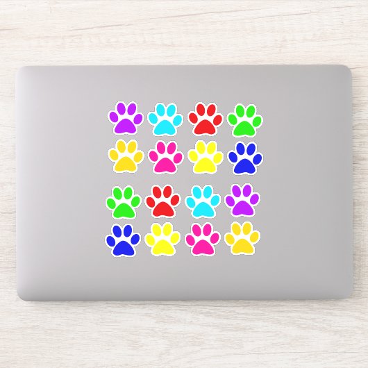 Set van 16 gekleurde paw print contour cut sticker (Computer)