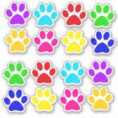 Set van 16 gekleurde paw print contour cut sticker (Voorkant)
