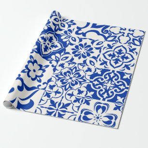 Set van 16 tegels Azulejos in blauw, wit. Originee Cadeaupapier