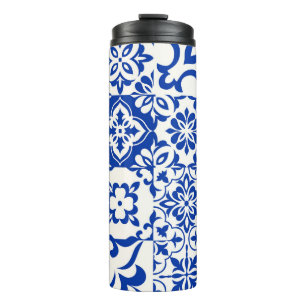Set van 16 tegels Azulejos in blauw, wit. Originee Thermosbeker