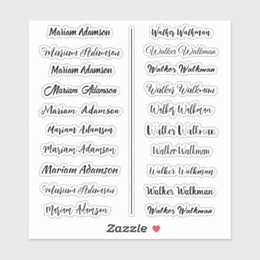 (Set van 20) Zwart Transparante Eenvoudige Naam St Sticker (Vel)