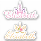 Set van 2 eenhoorn aangepaste naam roze en goud sticker (Voorkant)