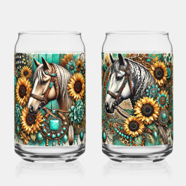 Set van 2 paarden en zonnebloemen blikvorm glas