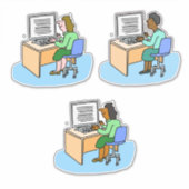 Set van 3 computermedewerkers. Dames. Sticker (Voorkant)