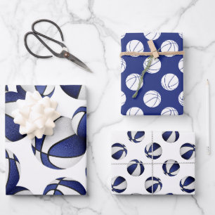 Set van 3 coördinerende blauwe teamkleuren basketb inpakpapier vel