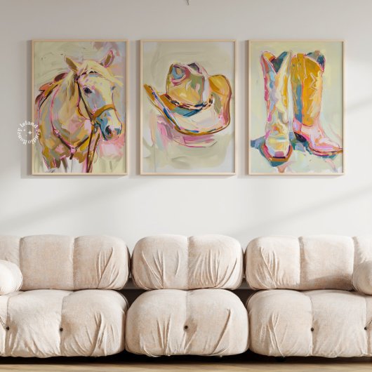 Set van 3 Cowgirl Boot Pet Horse Westerne Prints