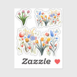 Set van 3 handgeschilderde Waterverf Wildflower Ga Sticker