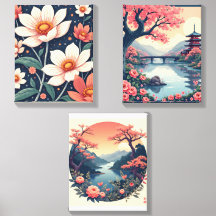 set van 3 wanddecoratieprint blauw roze waltswalla