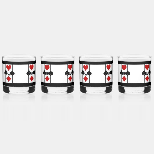 Set van 4 Art Deco Spelen Kaart Kostuums met Monog Whisky Glas (Voorkant)