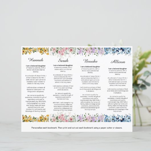 Set van 4 bewerkbare LDS Jonge Vrouwen Thema Bladw (Staand voorkant)