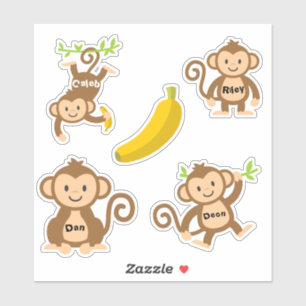 Set van 4 Cute Monkey-Stickers Sticker
