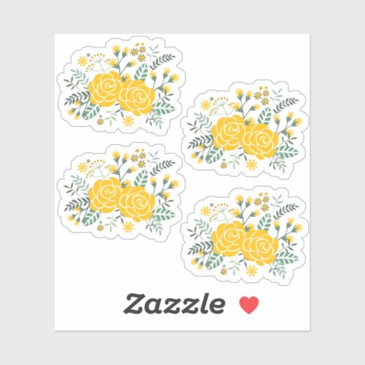 Set van 4 Gele Rose of Texas Custom Cut Sticker (Vel)